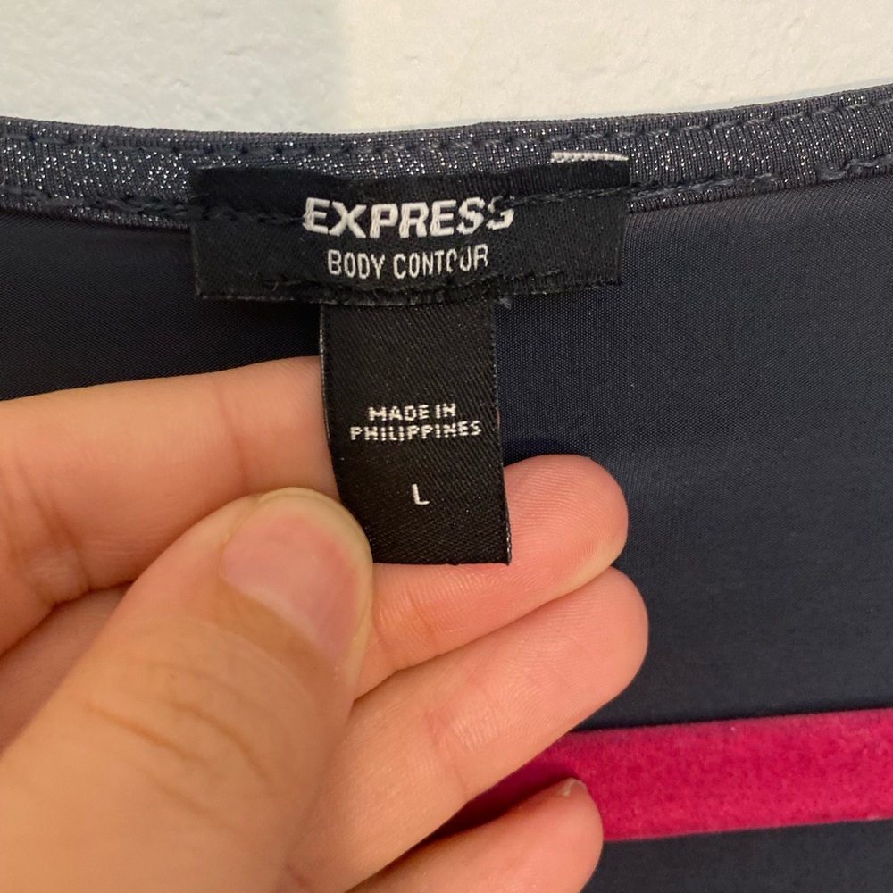 Express Body Contour Metallic Gray Twist Front Body Suit - Picture 6 of 11